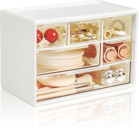 Mini Desk Storage Organizer with 6 Drawers, FODIENS Stackable Craft Drawer Cabinet for Makeup, Jewelry