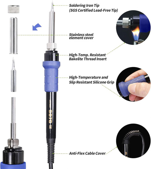 YIHUA 907G Replacement Soldering Iron Handpiece/Handle for Yihua 8786D-I Rework and Soldering Station