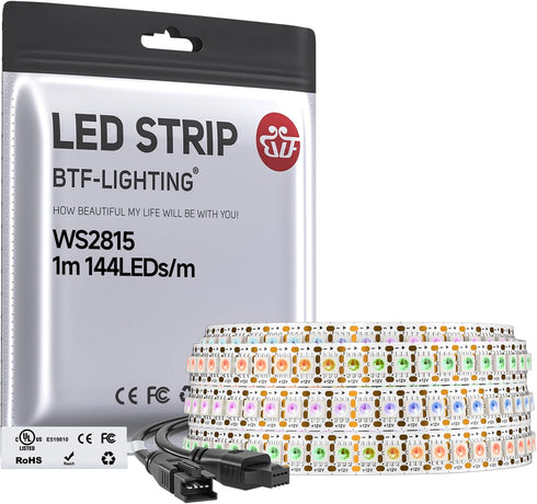 BTF-LIGHTING WS2815 (Upgraded WS2812B) LED Strip Light,UL Listed,3.2FT 144 LED/Pixels,Flexible Chasing RGB,Dual