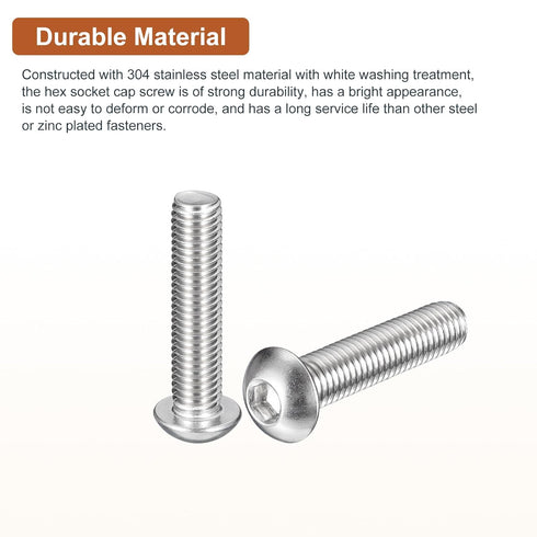M10-1.5x45mm Button Head Socket Cap Screws, 20 Pack, Good for Machine, 304 Stainless Steel 18/8, Hex Drive Full Thread