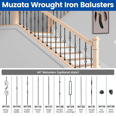 Muzata 10 Pack Iron Baluster Shoes with Screws for 1/2" Square Staircase Baluster, Satin Black