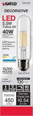 Satco 5.5W LED E26 Light Bulb, 5000K, Dimmable, 15000 Hour Rating