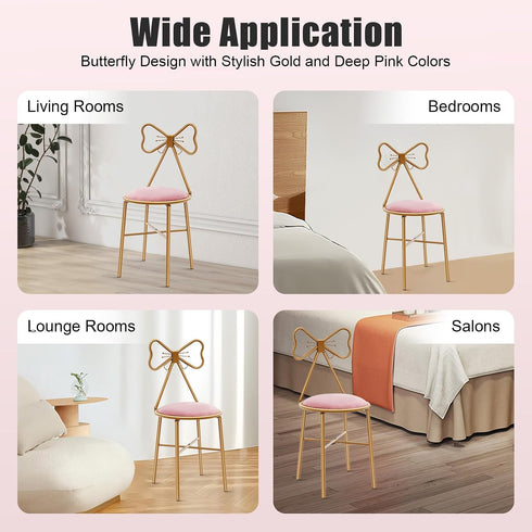 LIWBYYG Deep Pink Vanity Chair, Butterfly-Shaped Dressing Stool Makeup Chair Vanity Chairs Makeup Chairs with Bow