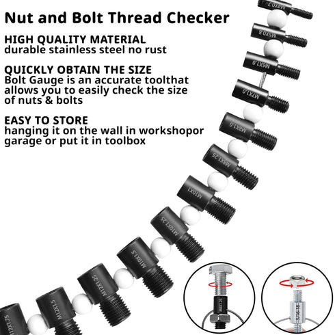 Nut & Bolt Thread Checker - 26 Male/Female Gauges for 14 Inch & 12 Metric Thread Size Identification