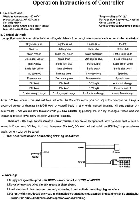 SUPERNIGHT Dimmer 5050 3528 (44 RGB LED Light Strip Remote Controller, for RGB LED Strip Lights, Wireless IR Remote