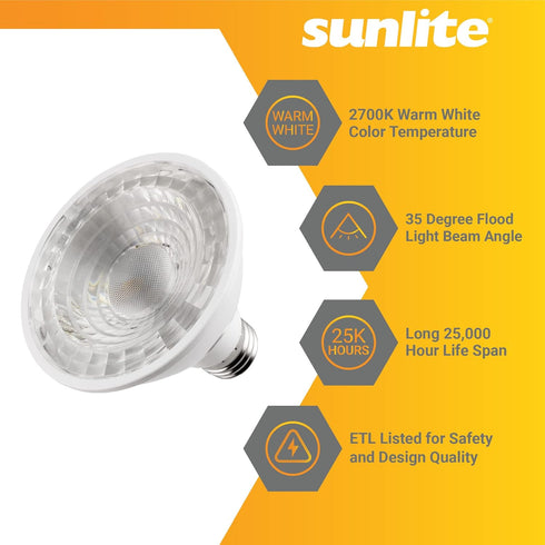 Sunlite LED PAR30 Short Neck Flood Light Bulb, 9 Watt, 850 Lumens, Dimmable, 6 Count
