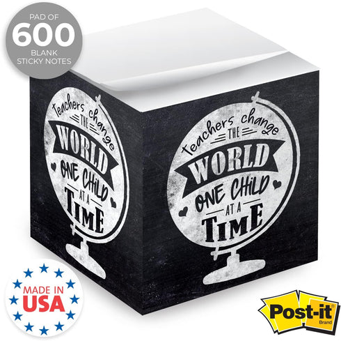 Inspirational Teacher Sticky Note Cube, 600 Sheets, 2.75" Memo Block with Educator Empowering Messages, Made in USA