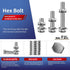 1/2-13 x 2-1/2" Hex Head Screw Bolt, Nuts, Flat & Lock Washers, 10Pcs 18-8 Stainless Steel Fully Threaded