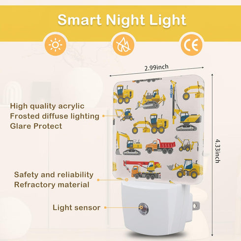ENUIEO Tractor Night Light, Construction Machines Night Lights Plug Into Wall with Dusk To Dawn Sensor Wall Lamp