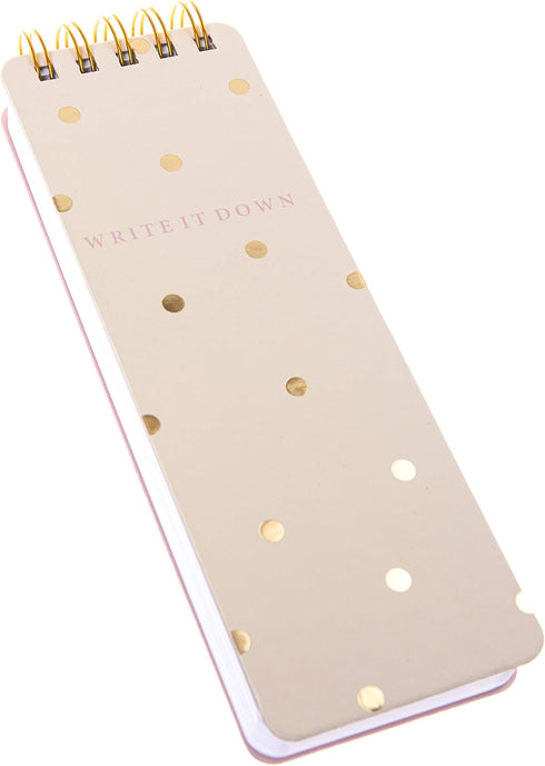Graphique Reporter Journal, Cream Polka Dot, Embellished Gold Foil, 150 Lined Sheets, 3" x 8.75" - Perfect for Note
