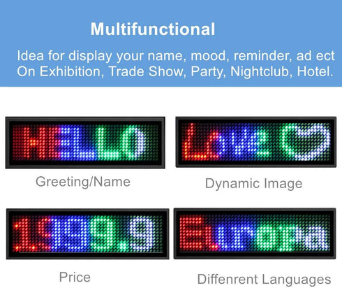 LED Name Badges, OUHL Upgraded Name Tag Cellphone Programmable Rechargeable Business Badges with Magnet Pin