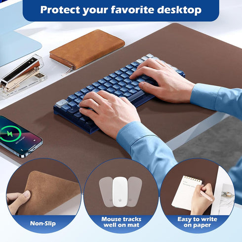 Wireless Charging Desk Mat with Desk Pad, Large Mouse Pad for Desktop Charging, Waterproof Leather Non-Slip Protector