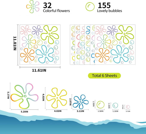 Kuloral 187PCS Flower Bubbles Wall Decals Under The Sea Birthday Party Decorations Ocean Wall Stickers Wall Decor