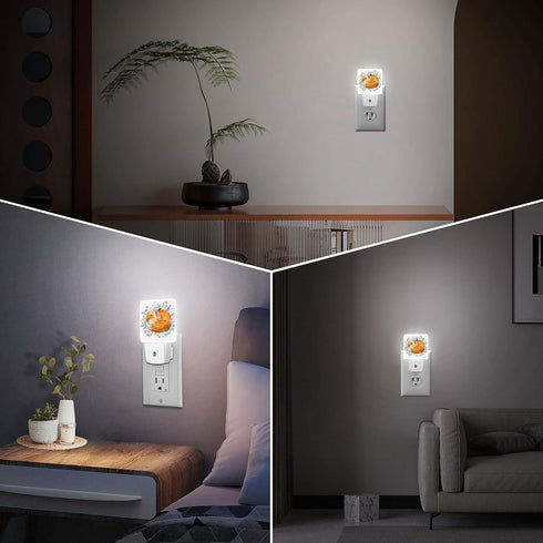 Jahiona White,0.5W LED Night Light Lamp with Smart Sensor Dusk to Dawn Sensor,Watercolor Red Sleeping Fox Night Light