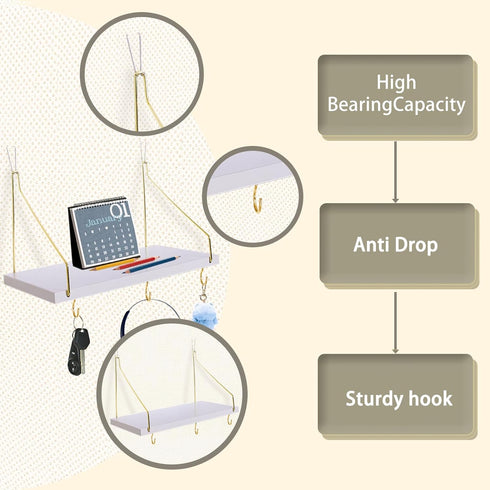 KjsEphitelian 2-Pack Hooks12x6.0in Cubicle Shelf For Fabric Walls With White Wooden Cubicle Shelf Hanging Organizer