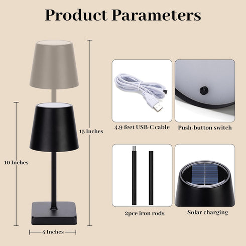 Waterproof,2000mAh Dimming Livinlarge Cordless Table Lamps,Rechargeable Outdoor Solar LED Lamp,Portable USB Desk Lamp