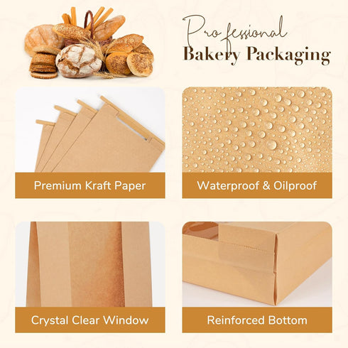 Foranda 50 Pack (6.3x2.713.7 Inches) Long Paper Bread Bags with Tabs for Homemade Sourdough, Resealable Bakery Bags