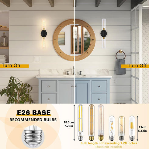 2-Light (1-Pack) Baocuz Bathroom Lighting Fixtures Over Mirror, Black and Gold Vanity Lights for Bathroom, Modern