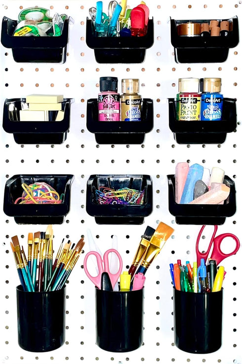 WallPeg Pegboard Bins Storage Bins - Kit PB12 Peg Board Bin & Cup Assortment for Crafts Office Shop Garage Organization Hobby Workbench - Keeps Parts and Tools Handy by WallPeg
