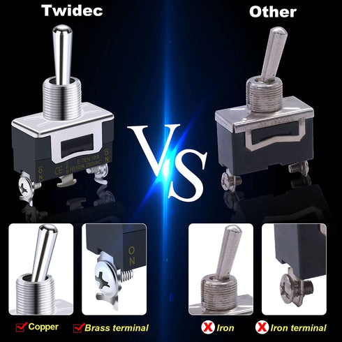 Twidec 3Pcs Heavy Duty Rocker Toggle Switch - 16A 250V AC SPDT 3 Position 3 Pin ON/Off/ON with Metal Boot Cap