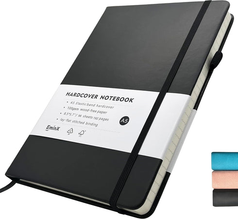 Lined Journal Notebook, 192 Pages A5 College Ruled, 5.7" x 8.5" Notebooks for Note Taking, School, Work (Black)