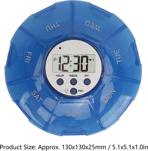 SPYMINNPOO Setting Case with Alarm, Up Voice Reminders for Medication Times Dispenser Reminder Alarm (Blue)