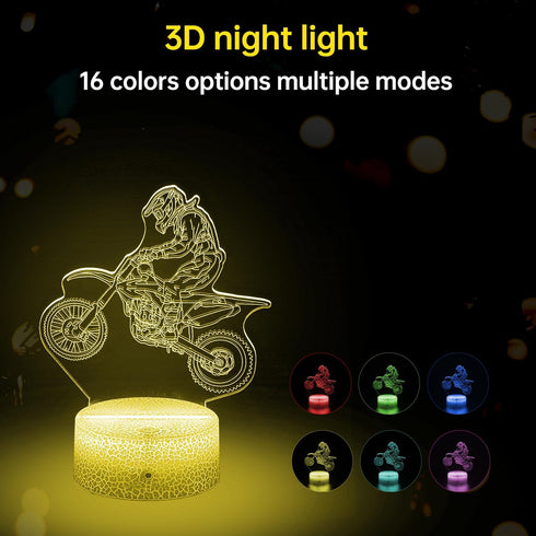 xiyumygs 3D Motorcycle Night Light, LED Illusion Lamp with Color Changing Base, Motocross Dirt Bike Desk Lamp, Room