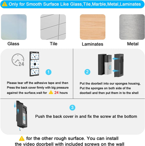 Adhesive Mount Compatible with Video Doorbell, No-Drill Mounting Bracket Cover Holder, Not Block Doorbell Sensor