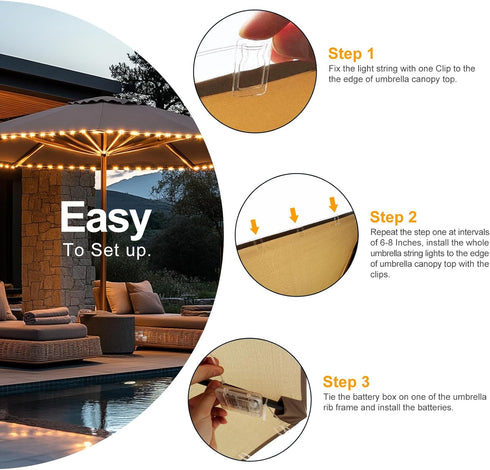 6-9 Patio Umbrella Lights Cordless LED Market Table Umbrella Lights with Remote Control Battery Operated Waterproof