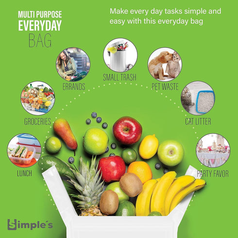 Plastic Bags with Handles for Small Business (50 Count), Very Strong Grocery Bags, 12"x7"x22", 1.2 Mil Thickness