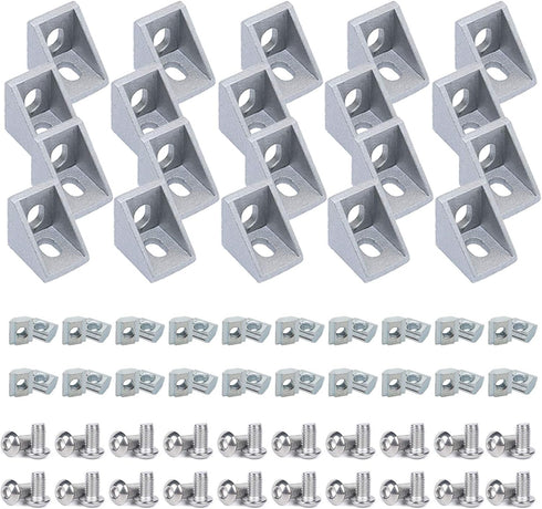 20 Sets 2020 Aluminum Extrusion T Slot Corner Bracket, 90 Degree Right Angle Connector with M5 Bolts and Nuts