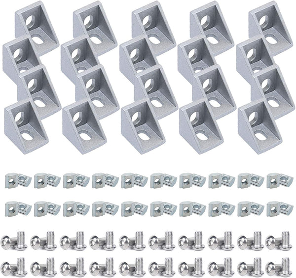 20 Sets 2020 Aluminum Extrusion T Slot Corner Bracket, 90 Degree Right Angle Connector with M5 Bolts and Nuts