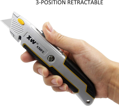 XW Retractable Utility Knife, Heavy Duty Zinc Alloy Box Cutter with 10 PCS Blades, 2-Pack