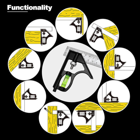 12" Metric Combination Square Ruler for Electricians and Carpenters, 45-90 Degree Marking Square, Bubble Level Tool