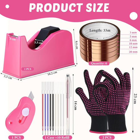 Kosiz 20 Pcs Heat Tape Dispenser Set with Gloves, Multi Size Heat Tape for Sublimation, Nonskid Base