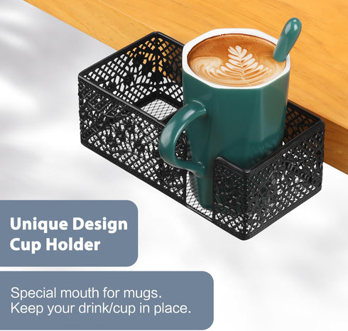 Desk Organizer Clip-on Cup Holder, Pencil Holder for Beverages & Phone Storage, Office Accessories