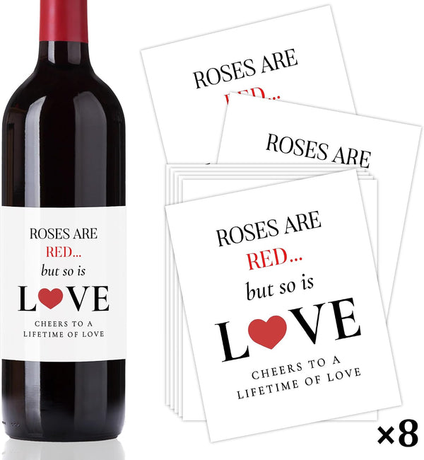 generic Set of 8 Bridal Shower Wine Bottle Labels, Roses are Red Love