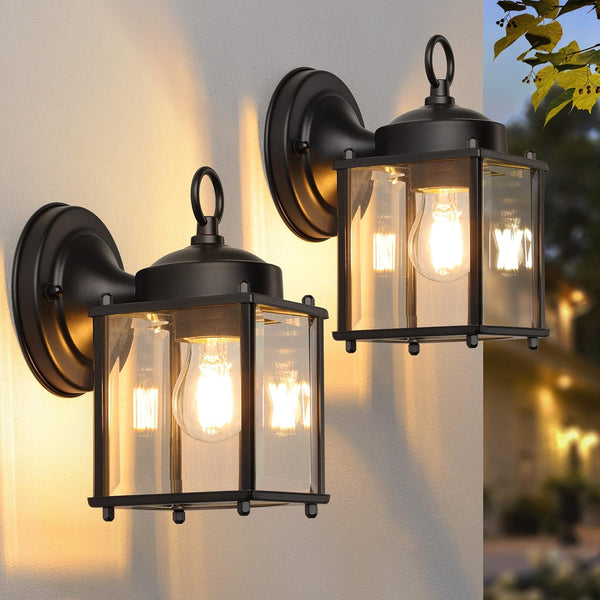 MATAMEYE Outdoor Wall Lantern, Exterior Waterproof Wall Sconce Light Fixtures, Black Front