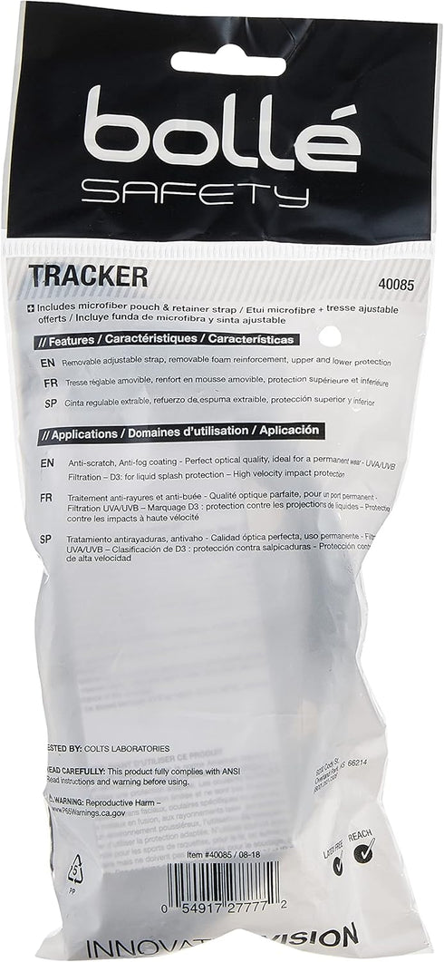 Boll Safety Tracker Safety Eyewear, 253-TR-40085, Black/Gray Polycarbonate + TPE Full Frame, Clear Lens