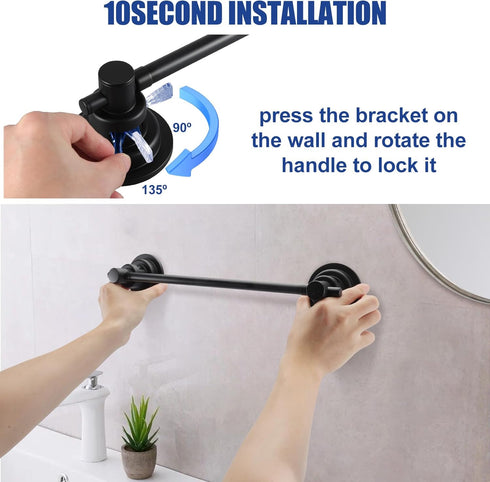 5 17-28 Inch SLIIMU Suction Cup Towel Bar for Shower with Hooks, Adjustable Long Bathroom Wall Washcloth