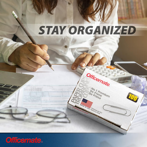 Officemate Premium #1 Paper Clips - 1,000 Paper Clips (10 Boxes of 100 Each) - Silver (99916)