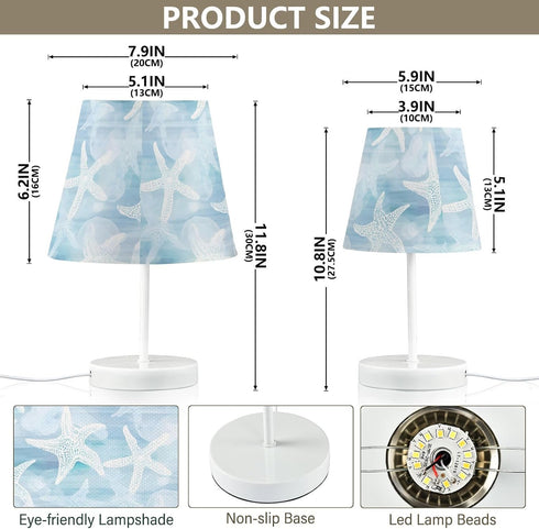 3 ALAZA Table Lamp Seashells Nautical Ocean Blue Coastal Bedside Lamp for Bedroom LED Nightstand Desk Lamp with USB