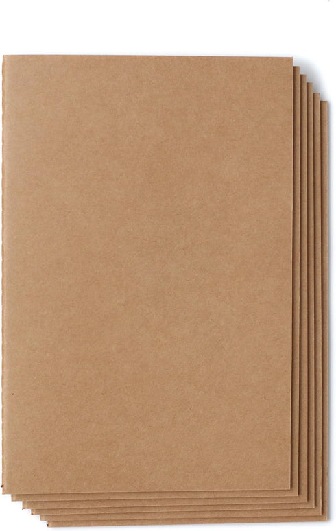 TWONE Notebook, 6 Pack Softcover Kraft Paper Journals, Wide Ruled, 5.5” x 8.25”, 30 Sheets, Office School Business