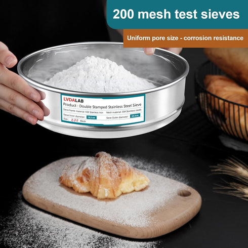 304 Stainless Steel Mesh Lab Sieve, 200 Mesh Aperture Test Sieve, 7.9Inch Diameter for Industrial Laboratory