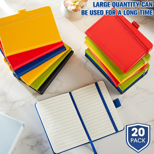 Laumoi 20 Pack Pocket Notebook Journals, 3.7" x 5.7" Hardcover Mini Notebooks with Pen Holder, A6 Lined, 100Gsm Paper