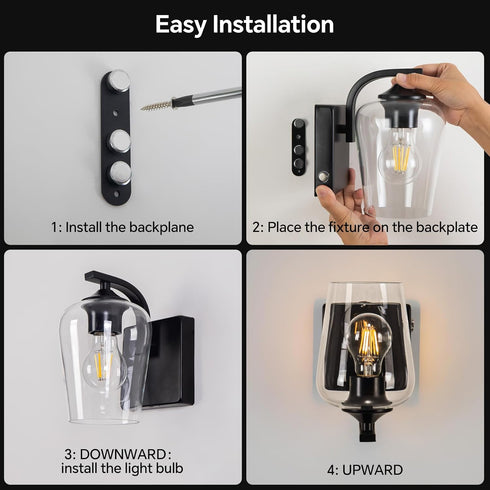 Dimmable Bulb Battery Operated Wall Sconce, Rechargeable Magnetic Wall Lamp with Remote Control, LED & Clear Glass