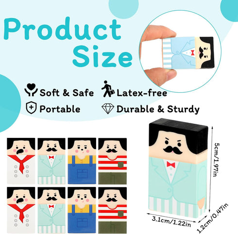 Mabor 4Pcs Cute Salaryman Erasers, Fun Bald Uncle Desk Novelty Erasers for Kids, Students, Office Supplies