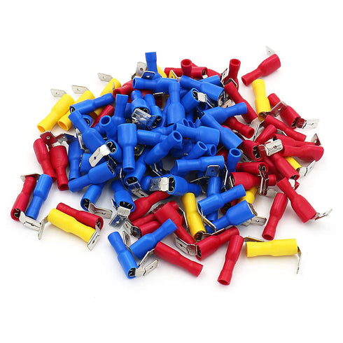 Baomain 1/4" Piggyback Spade Crimp Terminal Connector, 0.5-6.0mm² 22-10 AWG, Pack of 100