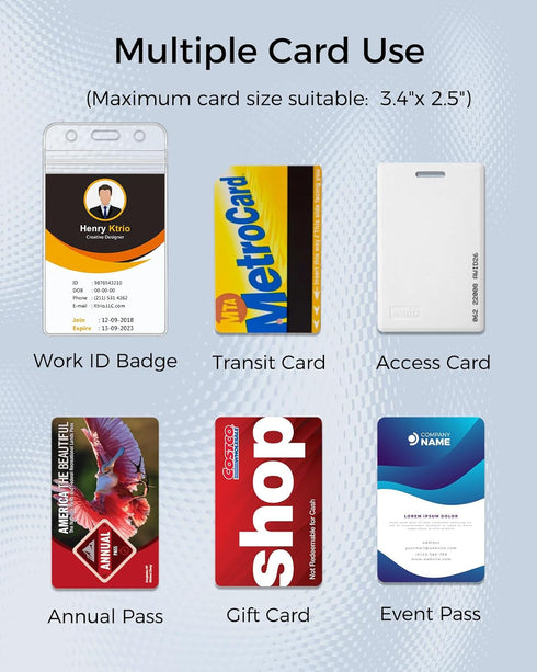 KTRIO ID Badge Holders with Metal Clip and Keyring - Vertical Clear Plastic ID Card Holders, 2 Pack
