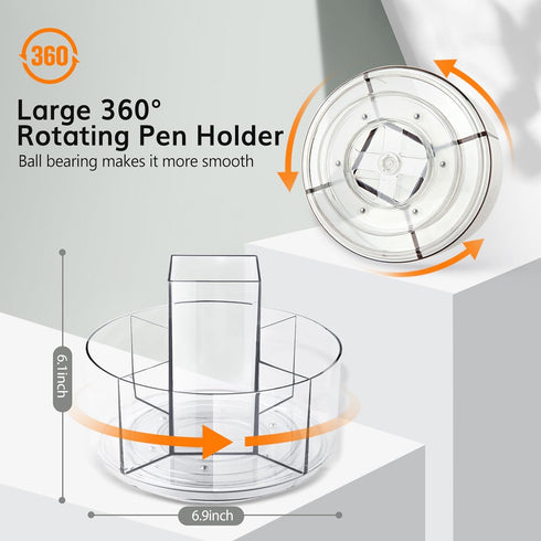 Rotating Pencil Holder for Desk, 5 Slots 360-Degree Spinning Acrylic Pen Holder for Desk, Marker Holder Caddy Art Supply Organizer Pen Organizer for Desk for Office Home School by Hiborateed